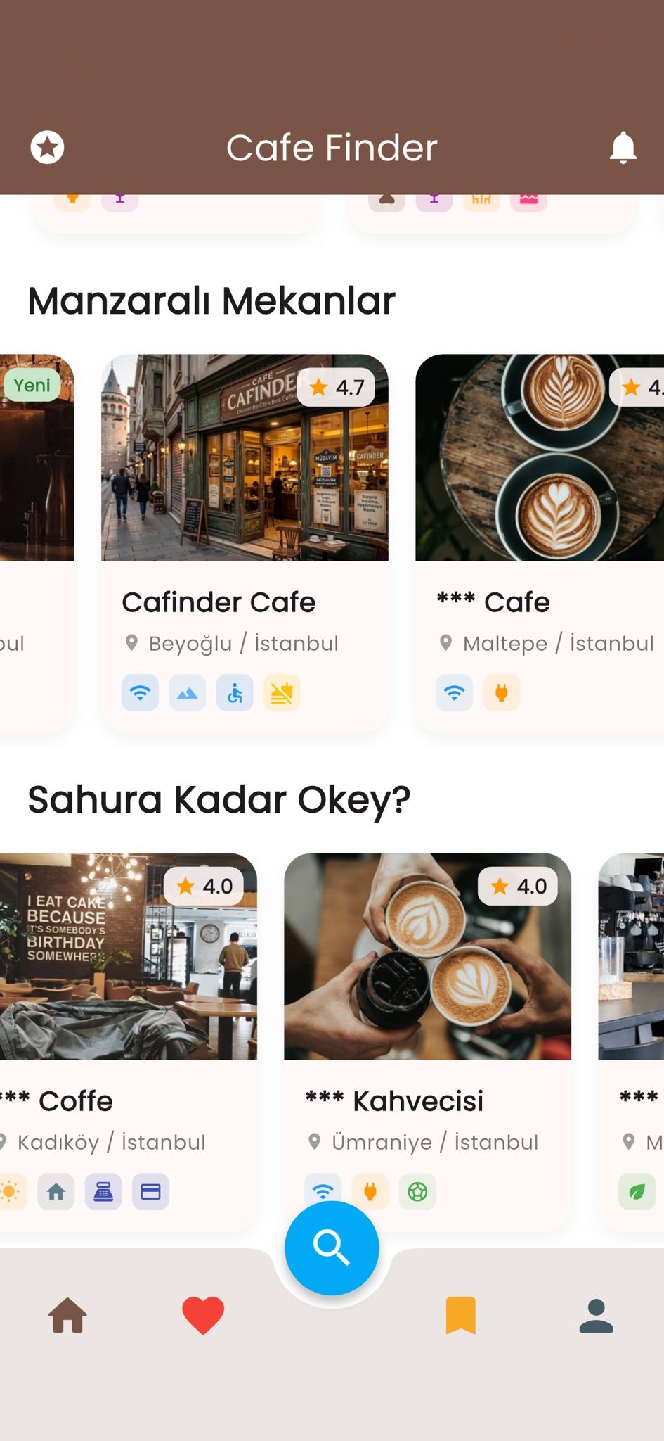 Cafinder algoritma ekranı — kişiselleştirilmiş kafe önerileri